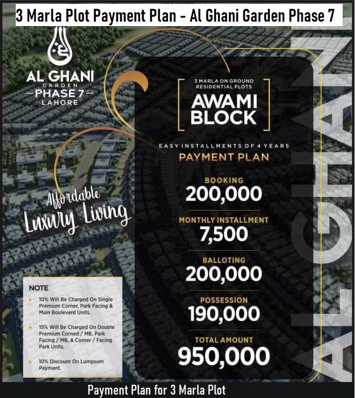 Al Ghani Garden Awami Block 3 Marla Payment Plan